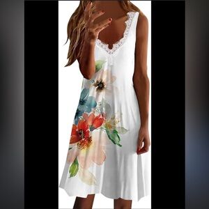 Boho Chantilly lace accented watercolor floral dress